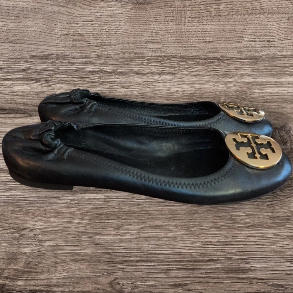 Tory Burch Black Leather MINNIE TRAVEL BALLET